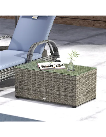 Outsunny 90 x 50cm Glass-Top Rattan Side Table - Dark Grey
