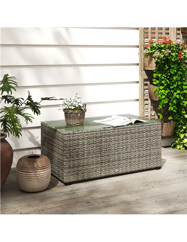Outsunny 90 x 50cm Glass-Top Rattan Side Table - Dark Grey