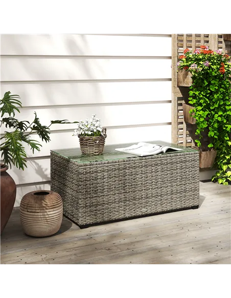 Outsunny 90 x 50cm Glass-Top Rattan Side Table - Dark Grey