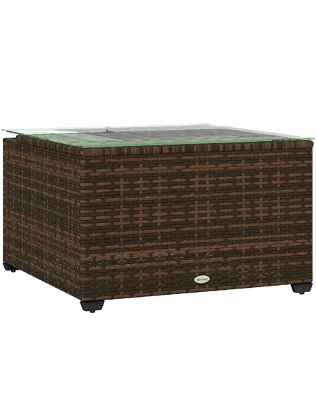 Outsunny 62 x 62cm Glass-Top Rattan Side Table - Brown