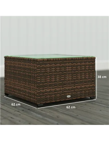 Outsunny 62 x 62cm Glass-Top Rattan Side Table - Brown