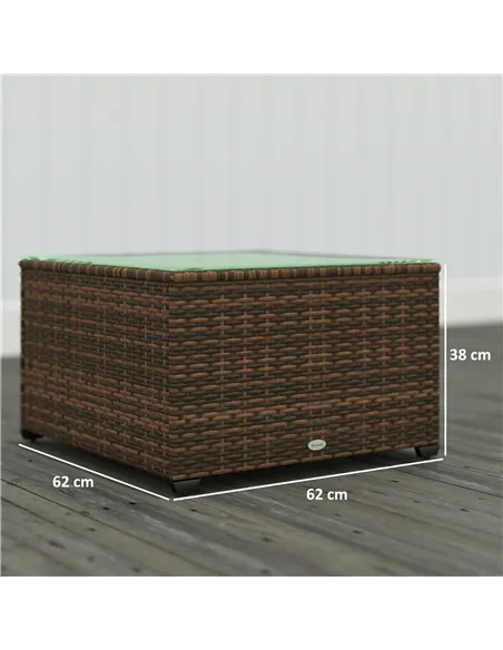 Outsunny 62 x 62cm Glass-Top Rattan Side Table - Brown