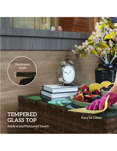 Outsunny 62 x 62cm Glass-Top Rattan Side Table - Brown