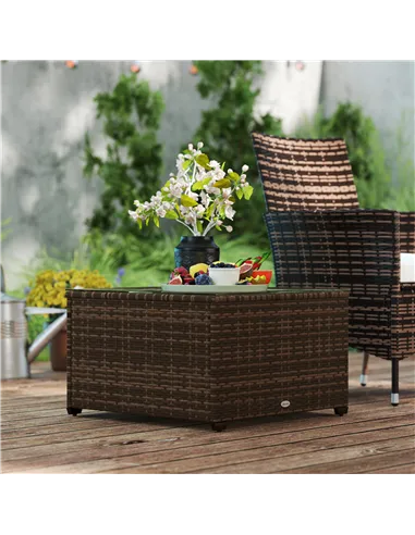Outsunny 62 x 62cm Glass-Top Rattan Side Table - Brown