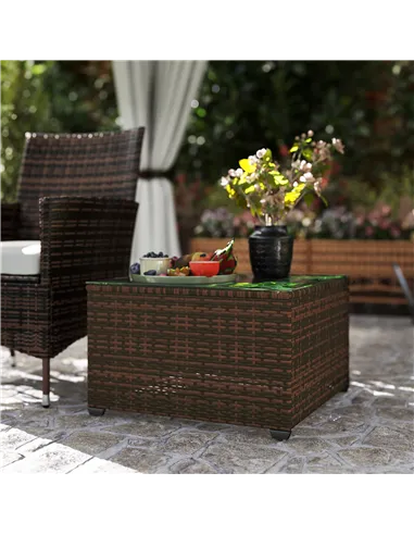 Outsunny 62 x 62cm Glass-Top Rattan Side Table - Brown