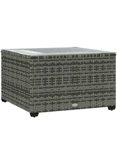 Outsunny 62 x 62cm Glass-Top Rattan Side Table - Light Grey