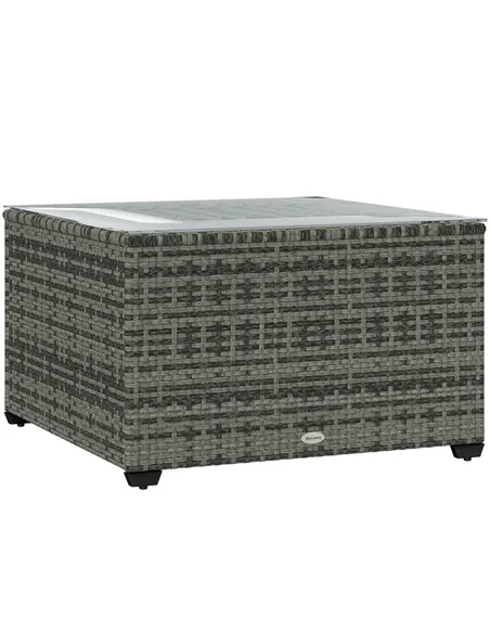 Outsunny 62 x 62cm Glass-Top Rattan Side Table - Light Grey
