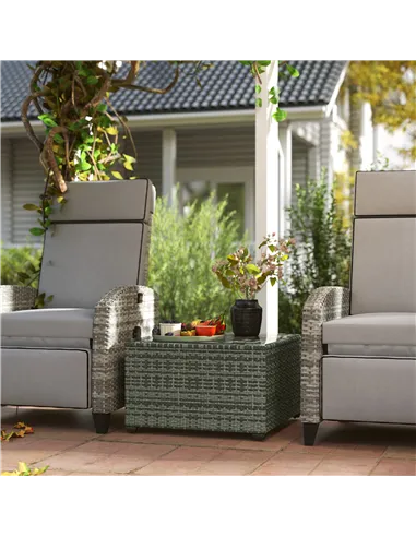 Outsunny 62 x 62cm Glass-Top Rattan Side Table - Light Grey