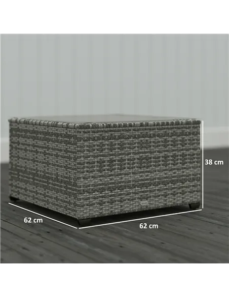 Outsunny 62 x 62cm Glass-Top Rattan Side Table - Light Grey