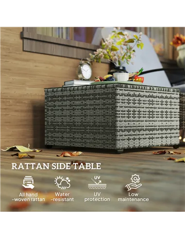 Outsunny 62 x 62cm Glass-Top Rattan Side Table - Light Grey