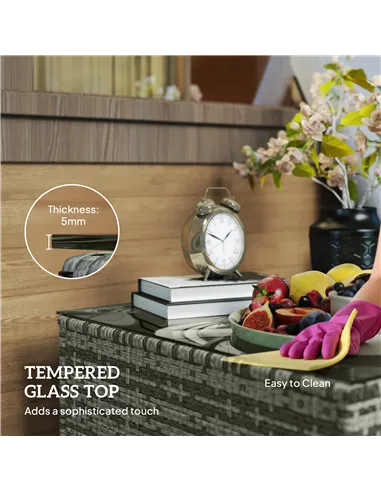 Outsunny 62 x 62cm Glass-Top Rattan Side Table - Light Grey