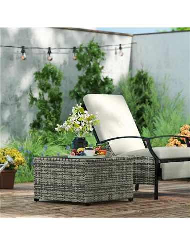 Outsunny 62 x 62cm Glass-Top Rattan Side Table - Light Grey