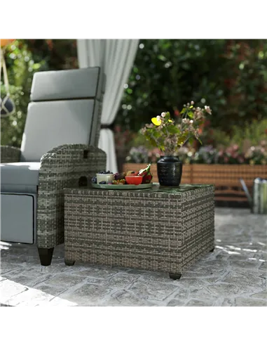 Outsunny 62 x 62cm Glass-Top Rattan Side Table - Light Grey