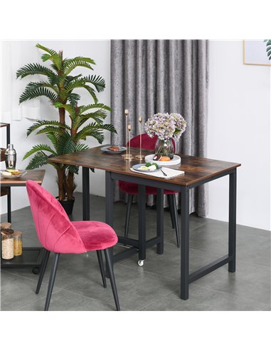 HOMCOM Folding Dining Table, Industrial Drop Leaf Table with Wheels and Metal Frame for Kitchen, Dining Room, Space Saving, Rust