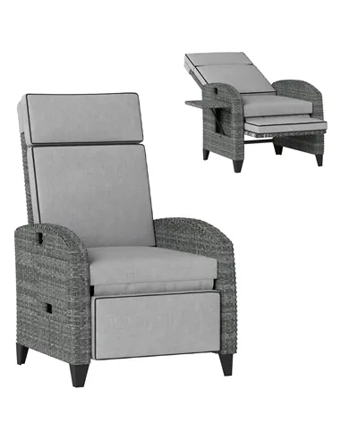 Outsunny Outdoor Recliner Chair with Adjustable Backrest and Footrest, Cushion, Side Tray, Light Grey/Grey