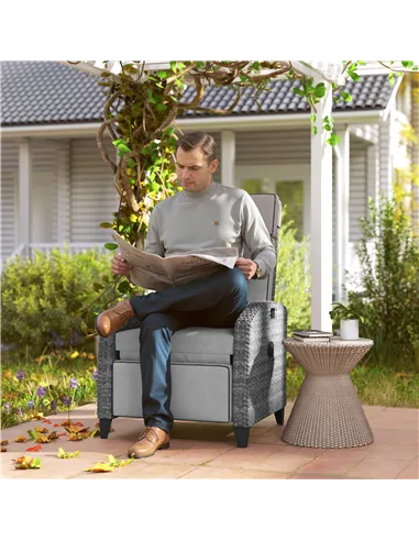 Outsunny Outdoor Recliner Chair with Adjustable Backrest and Footrest, Cushion, Side Tray, Light Grey/Grey