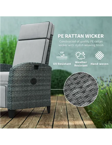 Outsunny Outdoor Recliner Chair with Adjustable Backrest and Footrest, Cushion, Side Tray, Light Grey/Grey