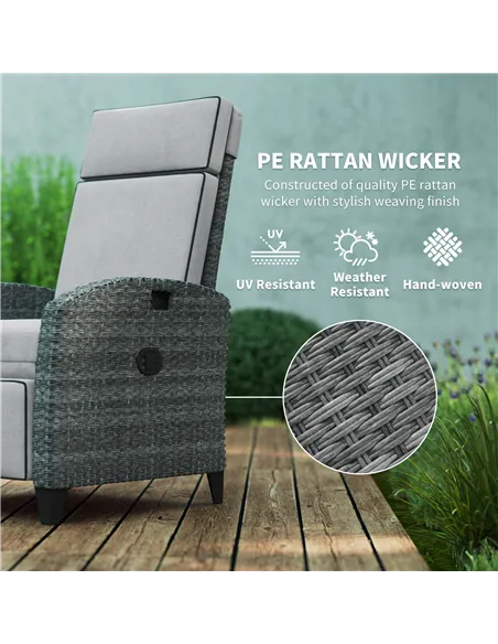 Outsunny Outdoor Recliner Chair with Adjustable Backrest and Footrest, Cushion, Side Tray, Light Grey/Grey