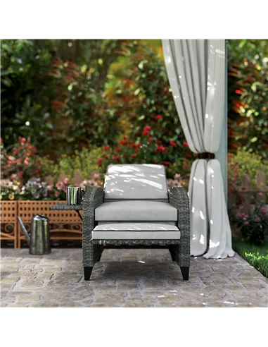 Outsunny Outdoor Recliner Chair with Adjustable Backrest and Footrest, Cushion, Side Tray, Light Grey/Grey