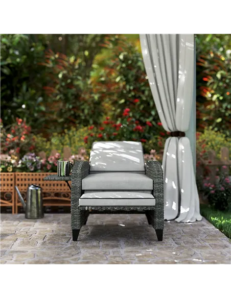 Outsunny Outdoor Recliner Chair with Adjustable Backrest and Footrest, Cushion, Side Tray, Light Grey/Grey