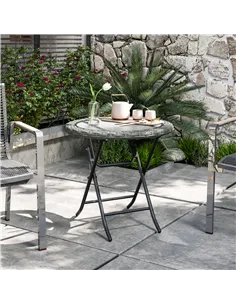 Outsunny Folding Rattan Garden Dining Table, 68 cm Round Rattan Garden Table with Water Ripple Tempered Glass Top, Wicker Edging 2