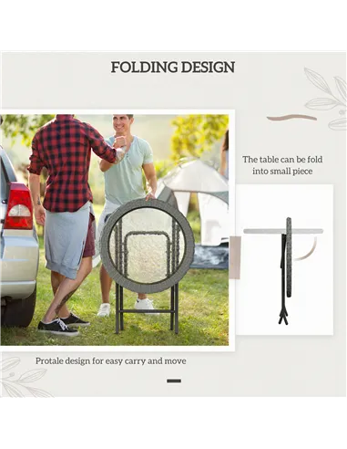 Outsunny Folding Rattan Garden Dining Table, 68 cm Round Rattan Garden Table with Water Ripple Tempered Glass Top, Wicker Edging