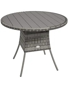 Outsunny 90cm Four-Person Wood-Effect Rattan Table - Grey