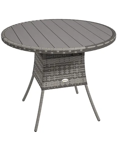 Outsunny 90cm Four-Person Wood-Effect Rattan Table - Grey