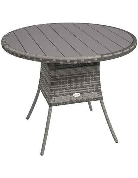 Outsunny 90cm Four-Person Wood-Effect Rattan Table - Grey
