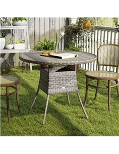 Outsunny 90cm Four-Person Wood-Effect Rattan Table - Grey 2