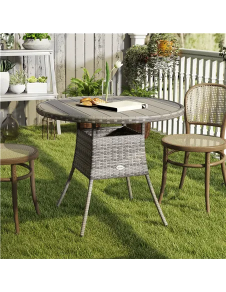 Outsunny 90cm Four-Person Wood-Effect Rattan Table - Grey