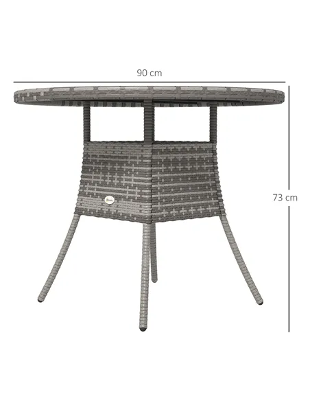 Outsunny 90cm Four-Person Wood-Effect Rattan Table - Grey