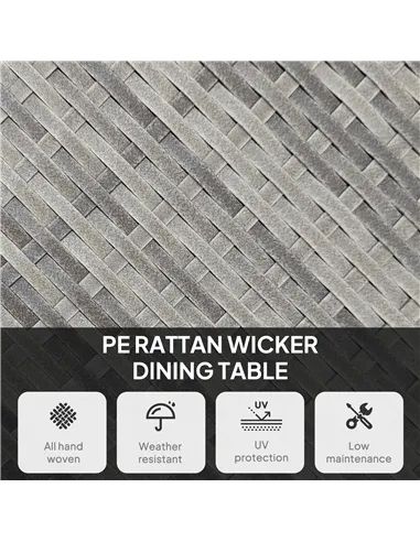 Outsunny 90cm Four-Person Wood-Effect Rattan Table - Grey