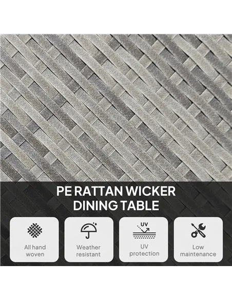 Outsunny 90cm Four-Person Wood-Effect Rattan Table - Grey