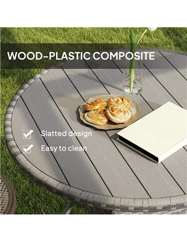 Outsunny 90cm Four-Person Wood-Effect Rattan Table - Grey