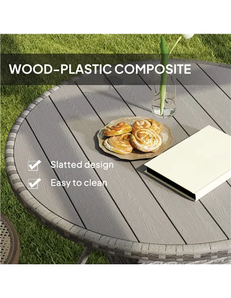 Outsunny 90cm Four-Person Wood-Effect Rattan Table - Grey