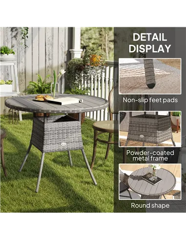 Outsunny 90cm Four-Person Wood-Effect Rattan Table - Grey
