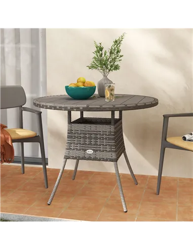 Outsunny 90cm Four-Person Wood-Effect Rattan Table - Grey