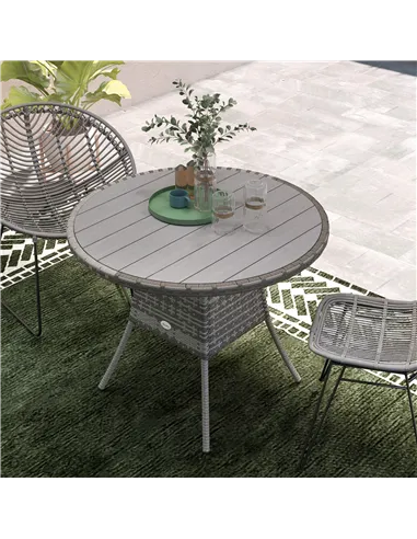 Outsunny 90cm Four-Person Wood-Effect Rattan Table - Grey