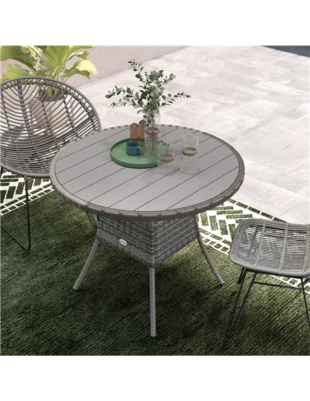 Outsunny 90cm Four-Person Wood-Effect Rattan Table - Grey