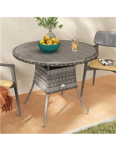 Outsunny 90cm Four-Person Wood-Effect Rattan Table - Grey
