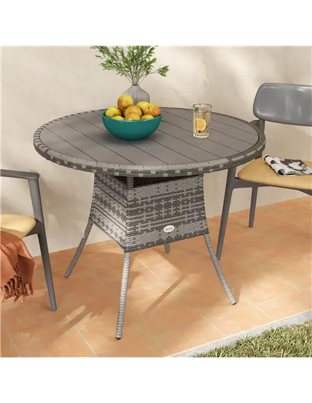 Outsunny 90cm Four-Person Wood-Effect Rattan Table - Grey