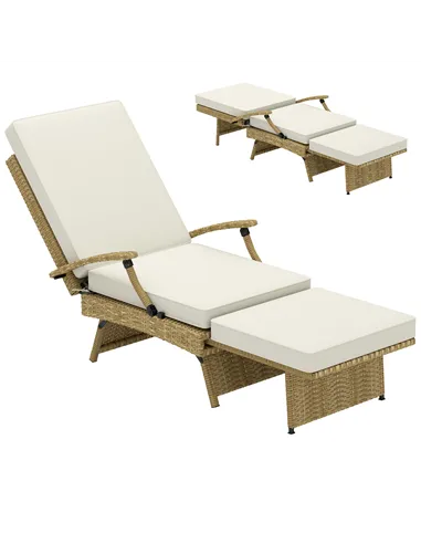 Outsunny 80° Reclining Rattan Lounger - White/Beige