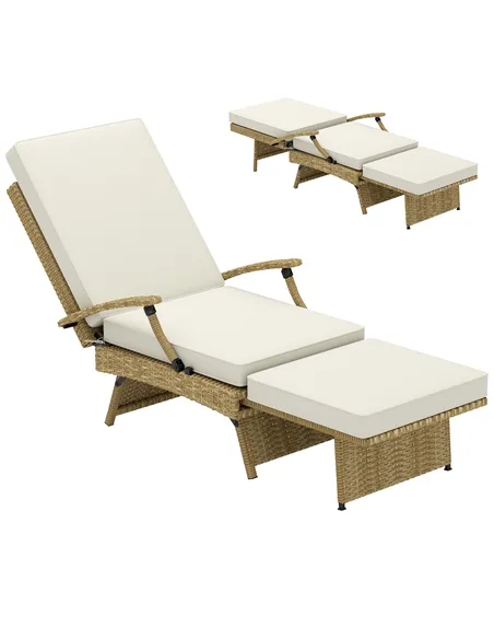 Outsunny 80° Reclining Rattan Lounger - White/Beige