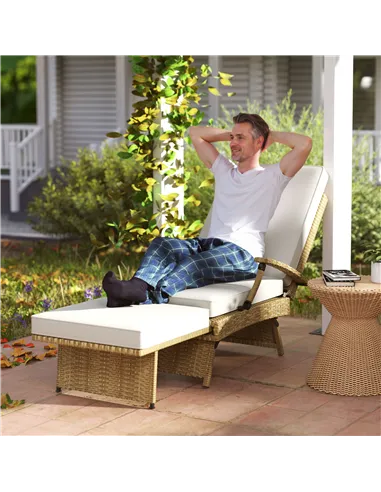 Outsunny 80° Reclining Rattan Lounger - White/Beige