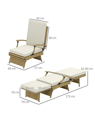 Outsunny 80° Reclining Rattan Lounger - White/Beige