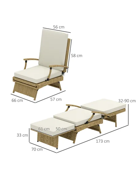 Outsunny 80° Reclining Rattan Lounger - White/Beige