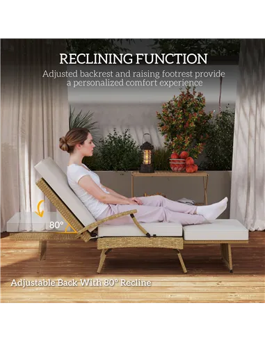 Outsunny 80° Reclining Rattan Lounger - White/Beige