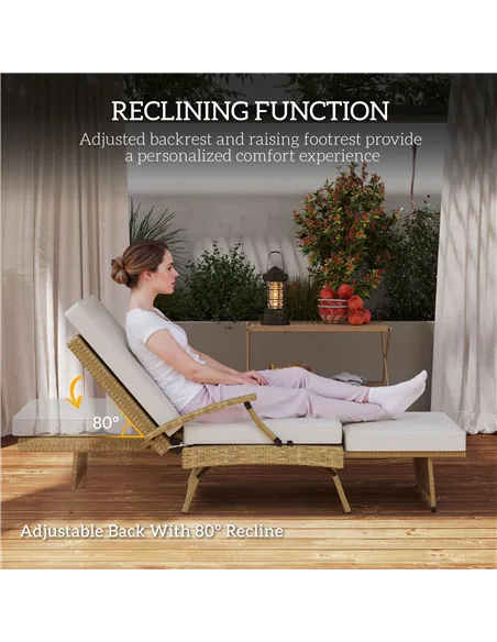 Outsunny 80° Reclining Rattan Lounger - White/Beige