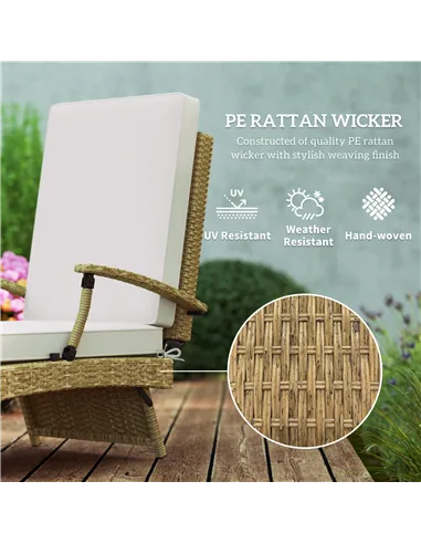 Outsunny 80° Reclining Rattan Lounger - White/Beige